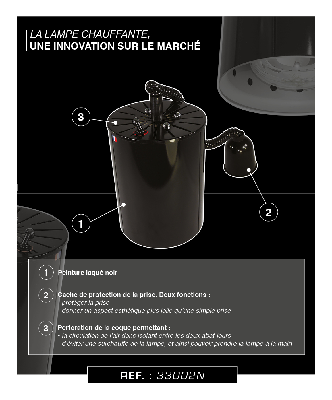 Lampe chauffante sur pied - Noir - 250 W - Sofraca - Acier inoxydable  x700mm - Chauffe plat et assiette - Achat & prix